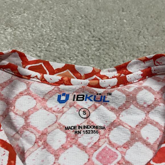 IBKUL Shirt Womens S Orange Geometric Long Sleeve Golf Tennis Stretch Mesh - Picture 2 of 8